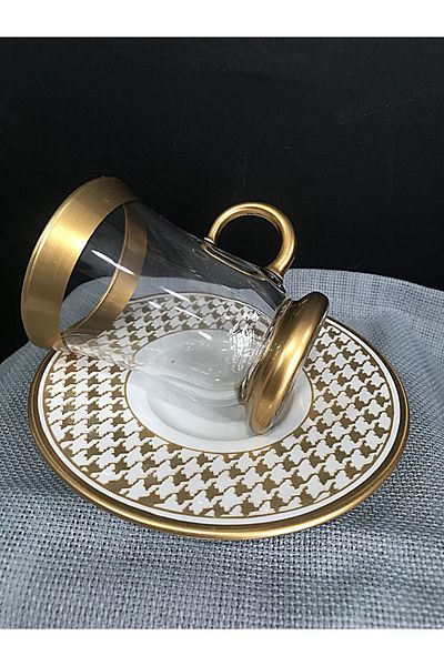 DECOSTYLE Gold Porcelain 12 Piece Tea Set - with Plate