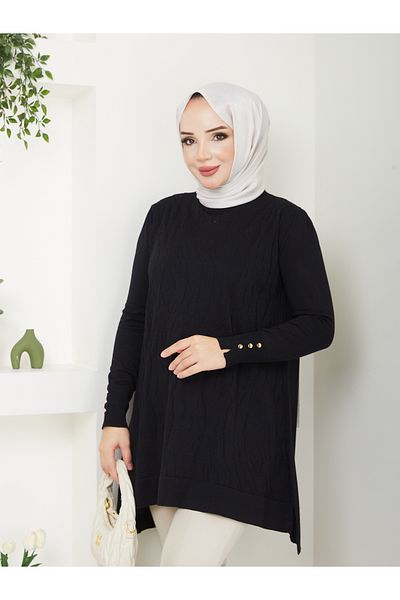Pamuk Butik Women's Transfer Patterned Cold Thread Mercerized Knitwear Tunic