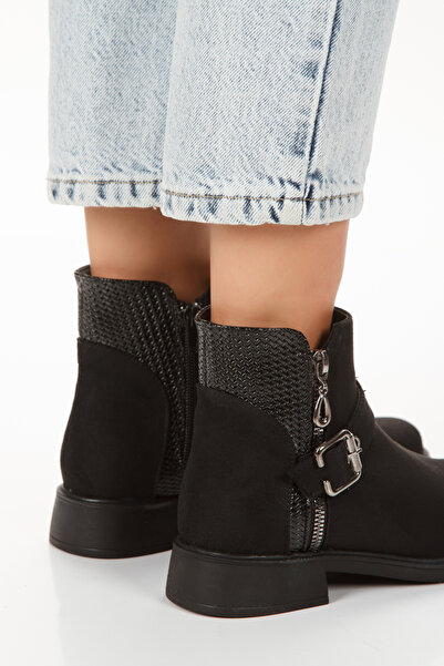 L&L Siyah Süet Bilekte Alçak Topuk Bot