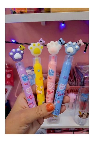 Polin 4 Pieces 3 in 1 Highlighter Pen with Paw Head