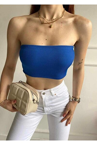 GÜRSE Crop Top Tank Esnek Fitilli Slim Fitted Straplez Bluz