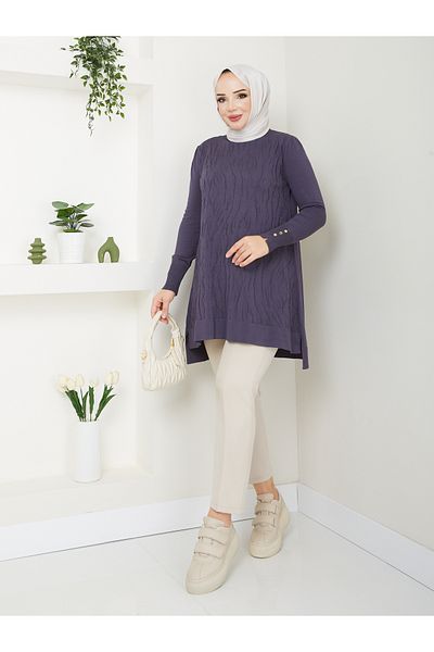Pamuk Butik Women's Transfer Patterned Cold Thread Mercerized Knitwear Tunic