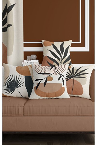 ALAMODECOR White Tile Colored Bohemian Leaf Patterned 4-Piece Double Sided Di...