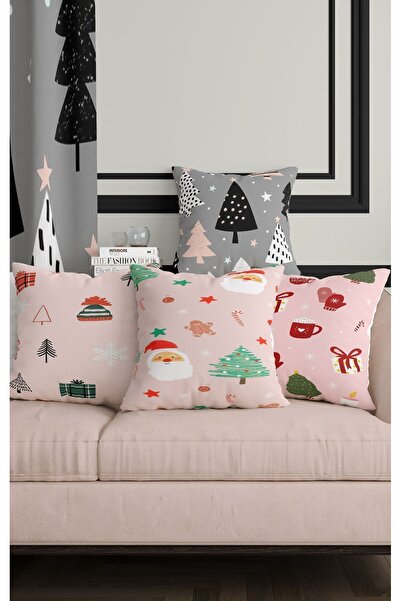 ALAMODECOR Набір з 4 двосторонніх чохлів для подушок з цифровим принтом і декором у вигляді рожевої сосни
