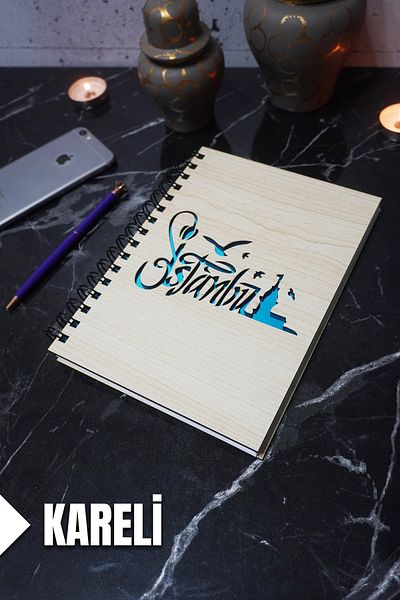 markcat Agenda și caietul școlar cu tematică Istanbul - Coperți din lemn, caiet cu carouri (A5 - 120 coli)
