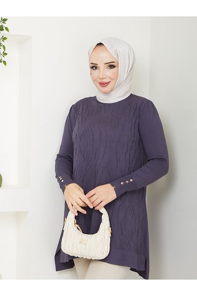 Pamuk Butik Women's Transfer Patterned Cold Thread Mercerized Knitwear Tunic