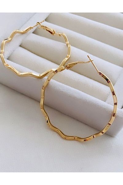 VNS Accessories Zigzag Model Medium Size Hoop Earrings (5 cm)