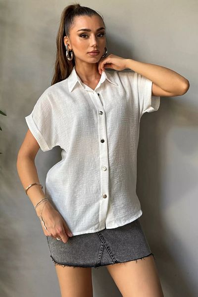 julude Γυναικείο πουκάμισο - Κρεμ Χρώμα, Διπλωμένο Μανίκι