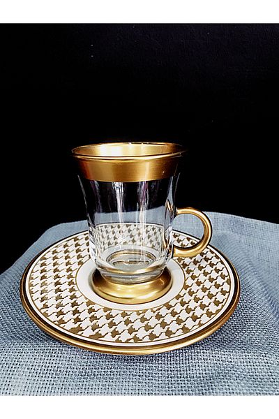 DECOSTYLE Gold Porcelain 12 Piece Tea Set - with Plate