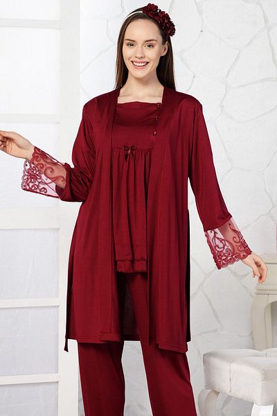 Emose Claret Red Women's Maternity Dressing Gown Pajama Set