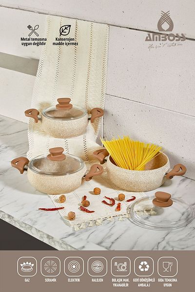 Amboss Fatso 6 Piece Granite Pot Set - Cappucino