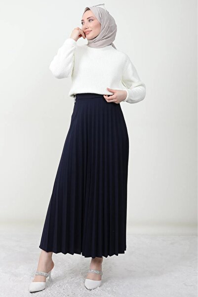 Bahar Altundemir KREP KUMAŞ PİLİSELİ ETEK, Tesettür Etek, Uzun Piliseli Etek