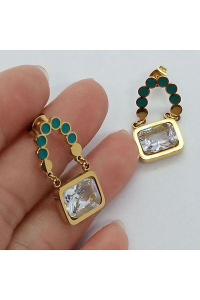 Ödül Moda Steel Gold Bag Earrings