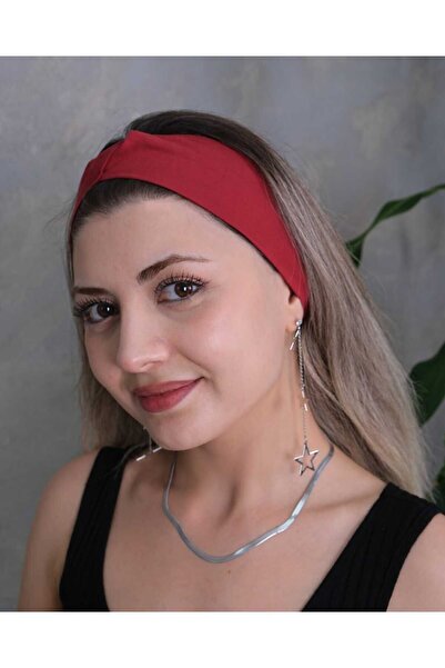 Kadın Pamuklu Esnek Fiyonklu Kırmızı Saç Bandı - Bandana