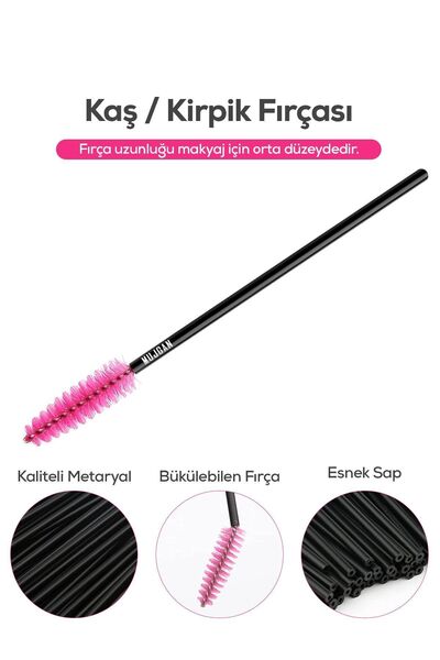 MUJGAN 50'li Kaş Kirpik Tarama Fırçası Pembe Fırça Siyah Sap Renk