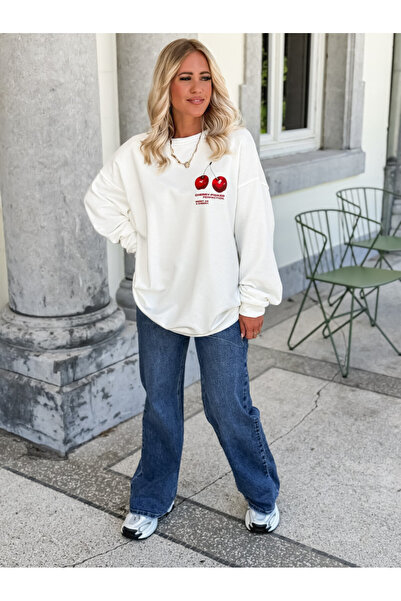 Jose Clothing Φούτερ από οργανικό βαμβάκι σειράς Amalfi Ecru oversized με τύπωμα