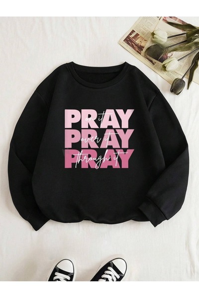 over head oh Hanorac de damă cu imprimeu Black Pray - Decolteu