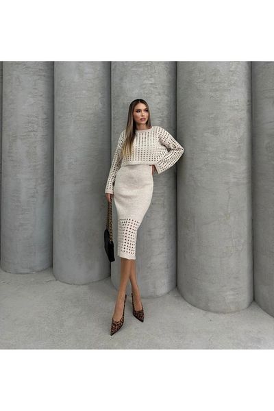 İLKCET MODA Σετ διάτρητο πλεκτό κάτω και επάνω σετ