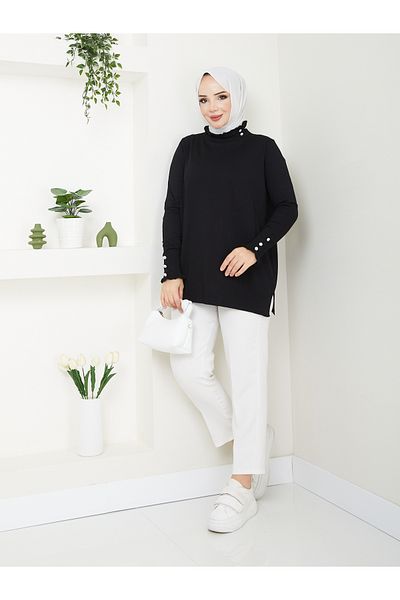Pamuk Butik Tunica de tricotaje mercerizate cu guler cu volane pentru femei