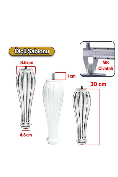 Badem10 Plastic Culoare Albă 1 Buc Diamant Picior Masă de cafea 30cm Mobilier Masă de cafea M8 Picior cu șuruburi