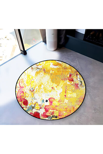 Rugs Modern Halı Multicolored Abstract Patterned Round Woven Base Modern Deco...