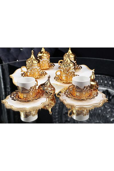 UCR Home Copper Embroidered Gold Ottoman Cup Set