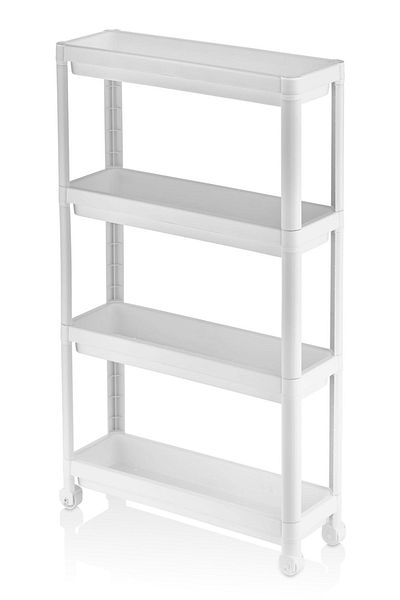 Minty Life 4-Tier Wheeled Vesken Shelf Unit - Bathroom and Kitchen Shelf Service Table Organizer (White)