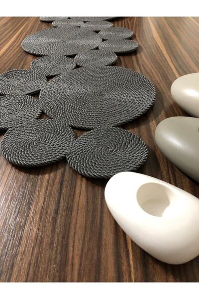 Naspar Anthracite Runner / Table / Living Room Coffee Table Cover 140x35cm