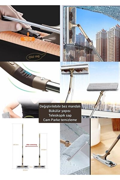 MOLTO PLASTİK Molto Mikrofiber Cam Silme Aparatı Sağlam Bükülebilir Teleskopik Sopa Cam Silecek