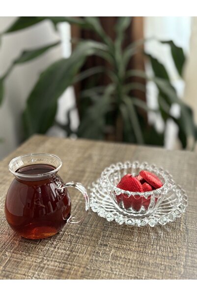 DİBA AVM 18 parça Borosilikat  Çay Bardağı  Keyfi Ala  CAM BONCUK DESEN ÇEREZLİK KAHVALTILIK SUNUMLUK tabak