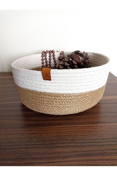 Naspar Coș decorativ din bumbac 20x8 cm - multifuncțional, cusături atașate