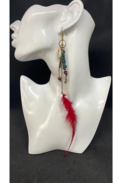 Porsuk Alternatif El Yapımı Tekli Doğal Tüy Kadın Küpe