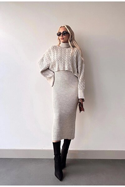 zoe star Комплект светр та трикотажна сукня з мотивом Bogazlı Orgu