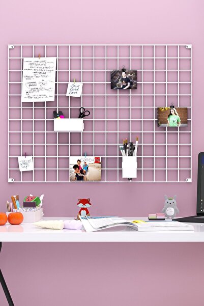Catchme 80x60 Tel Pano Metal Fotoğraf Askısı Beyaz 4 Mandal 2 Fotoğraf Kıskacı Hediyeli