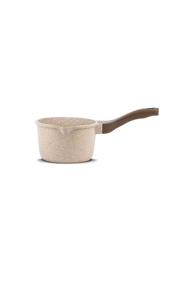 ThermoAD 28 cm Granite Cast - Mink Colored Milk Bowl, Sauce Bowl and Pancake Pan with Smiling Face Emoji