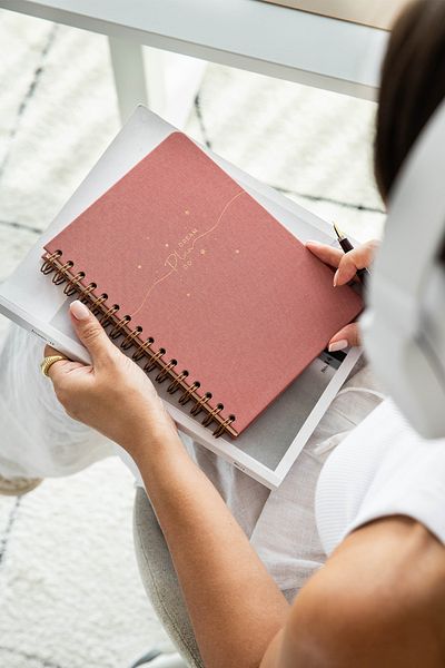 PAPERORA Pink A5 Spiral Linen Notepad - Hard Cover, Dotted, Non-dated