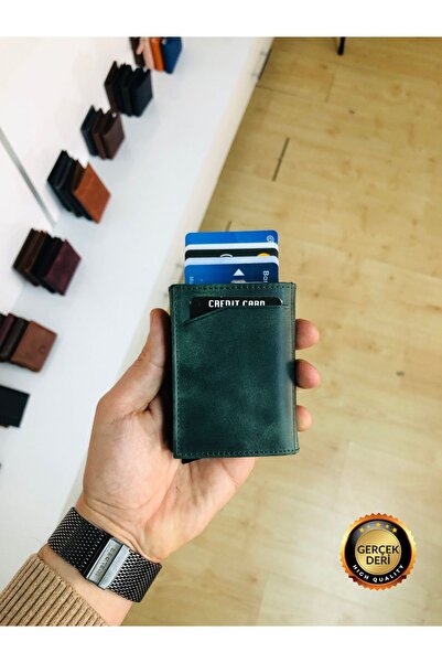 derius Unisex Haki Yeşil Hakiki Deri Otomatik Mekanizmalı Kişiye Özel Kartlık...