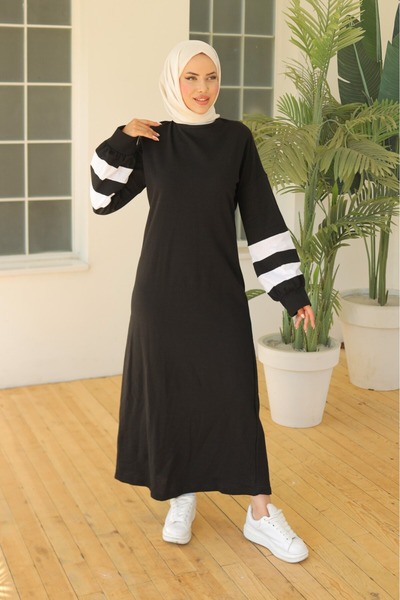 SHİROSA Φόρεμα Hijab - Μανίκια με μπαλόνι και λεπτομέρεια με ρίγες