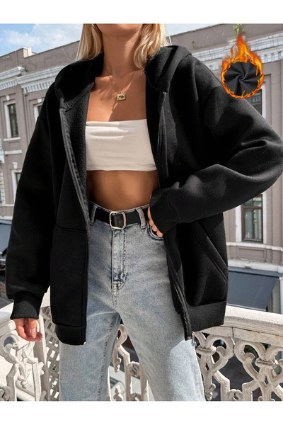 De Carte 2 İplik Kapşonlu Mevsimlik Şardonlu Hırka Sweatshirt