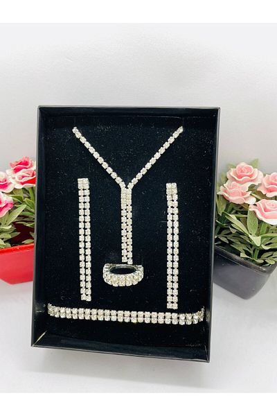 HKN AVM ACCESSORİES Waterway Pendant Bracelet Adjustable Rubber Ring Earring Set