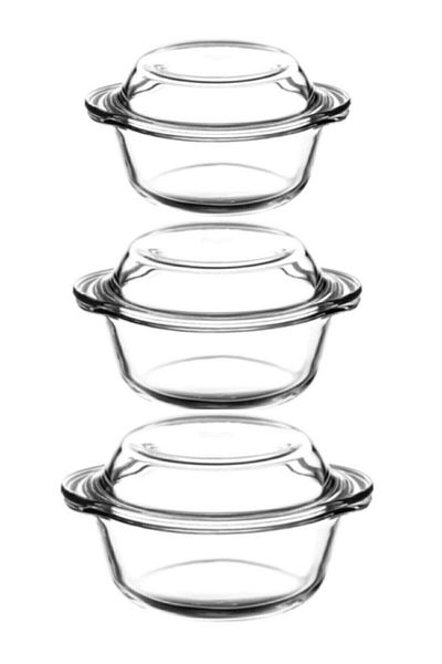 Paşabahçe Pyrex Round Pot with Lid Set of 3 159021