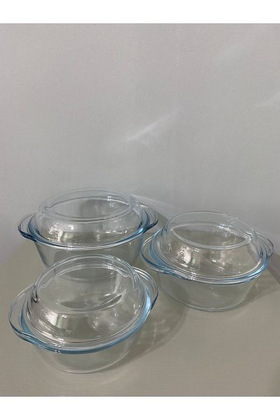 Paşabahçe G4u Heat Resistant Round Pot with Lid - Set of 3 Pyrex -159021