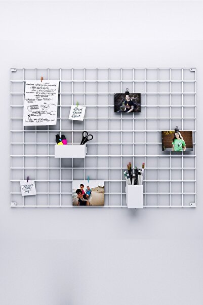 Catchme 80x60 Tel Pano Metal Fotoğraf Askısı Beyaz 4 Mandal 2 Fotoğraf Kıskacı Hediyeli