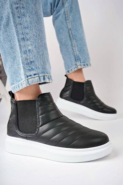 Aymood SLW205 Boston - Men's Black Sports Boots, Laceless Leather