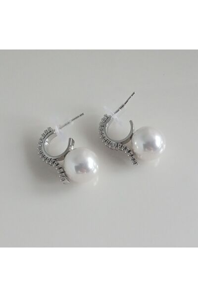 Ödül Moda أقراط من اللؤلؤ الفضي مرصعة بالأحجار