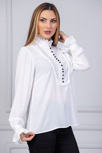Loom Boutique Plus Size Black Crepe Blouse - Buttoned and Ruffled