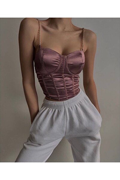 Vouvingen Kadın saten zincir askılı lila büstiyer