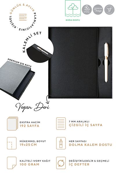 Victoria's Journals B5 Manager's Notebook with Box - 19X25 Cm, Ivory 96 Sheets, Monaco Pen