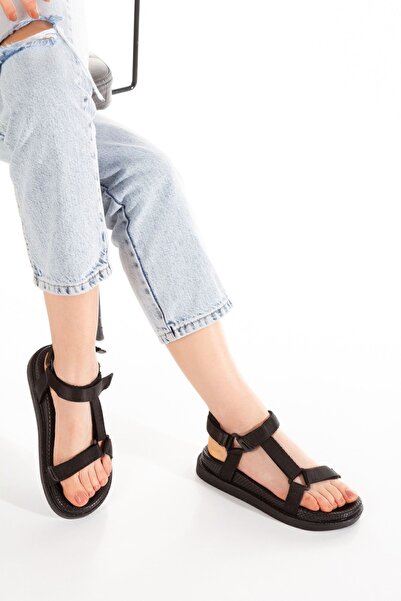 Limeo Plain Black Velcro Sports Orthopedic Comfortable Sole Summer Women's Sa...