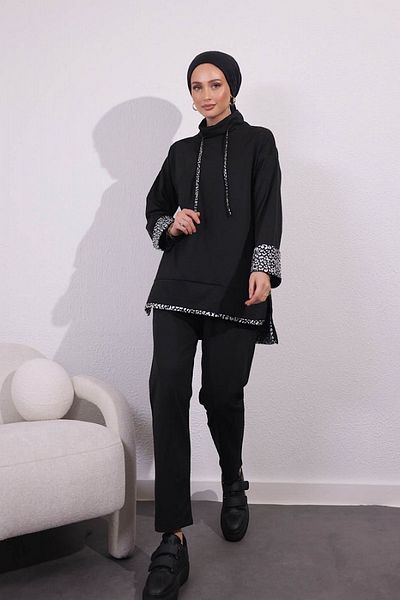 HİFADEN Lame Leopard Pattern - Γυναικείο μακρυμάνικο με δεμένο κοστούμι δύο τεμαχίων